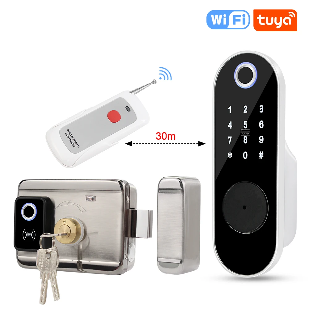 

new WiFi Fingerprint Lock With Tuya APP Remote Unlock Electronic Door Lock RFID Smart Card Password Access Control Keypad