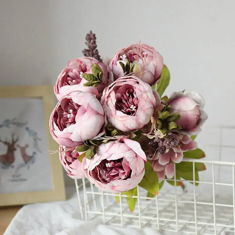 Fake flower Home Party Decor Bunch Silk Peony Artificial Flowers Wedding Bouquet 13 Heads | Дом и сад