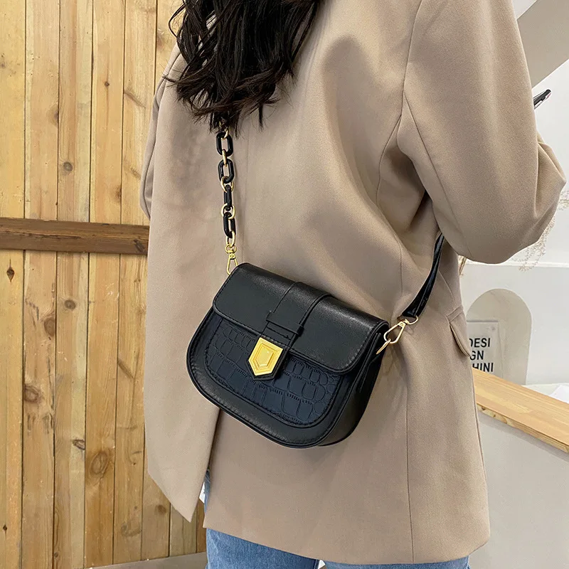 

PU Leather Saddle Bags Women French Retro Fashion Shoulder Simple Bag Lady Solid Color Handbags Luxury Brand Purse And Handbags