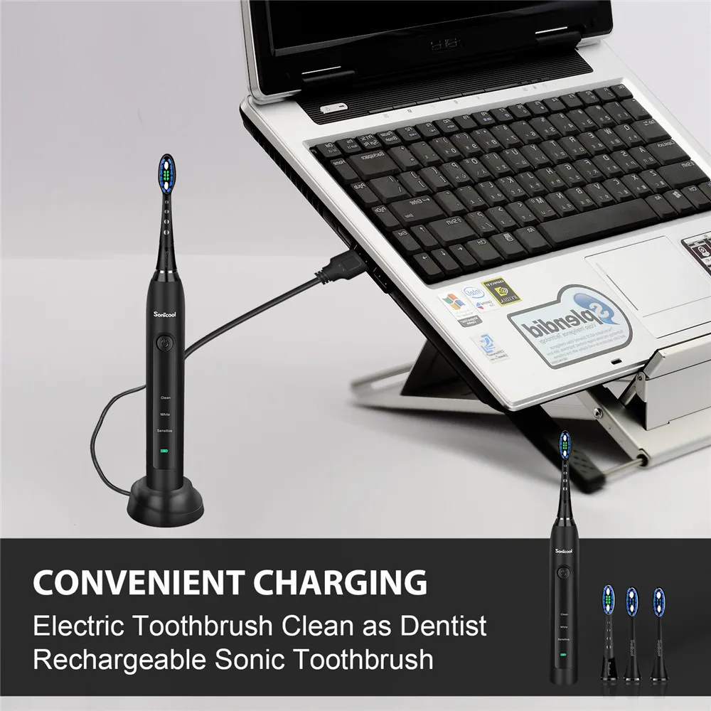 Sonic ool Новинка 051B ультра звуковая электрическая зубная щетка USB перезаряжаемая зубная щетка с 4 запасными головками DuPont