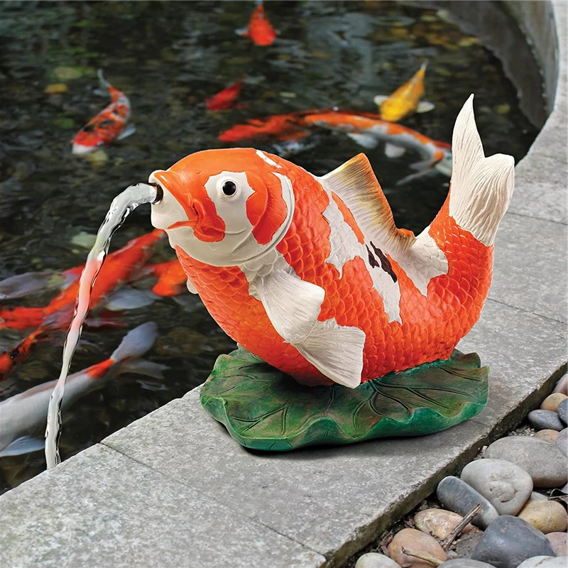 Resin Carp Pond Spitter Statue Hand Painted Fish Lucky Sculpture Pond Accessories For Garden Rockery Fountain Decoration декор images - 6