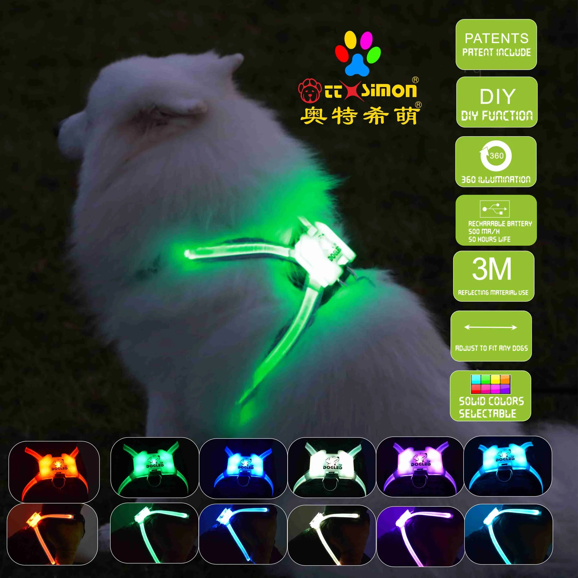 

Новейший 2022 ходячий CC Simon светящийся USB светодиодный воротник для щенка жилет для домашних животных