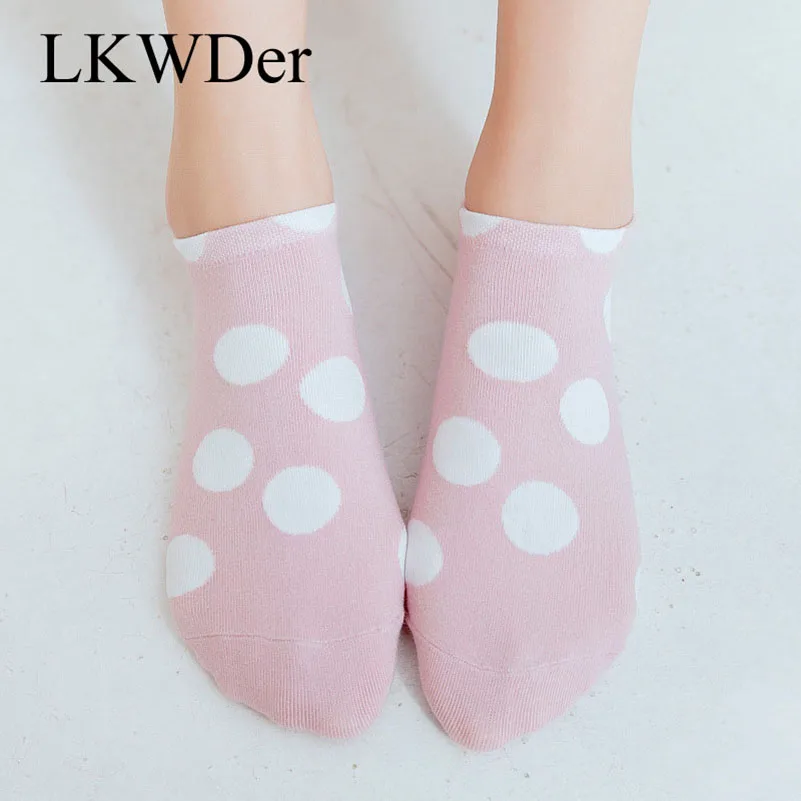 LKWDer, 5 пар, женские короткие носки до лодыжки носки в горошек, хлопок, весна-осень, милые студенческие девушки, однотонные простые женские низкие носки Meias