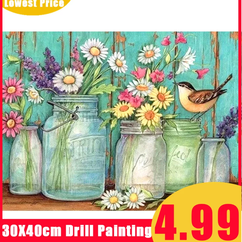 5D DIY Полная квадратная/круглая дрель цветы в вазе алмазная живопись вышивка