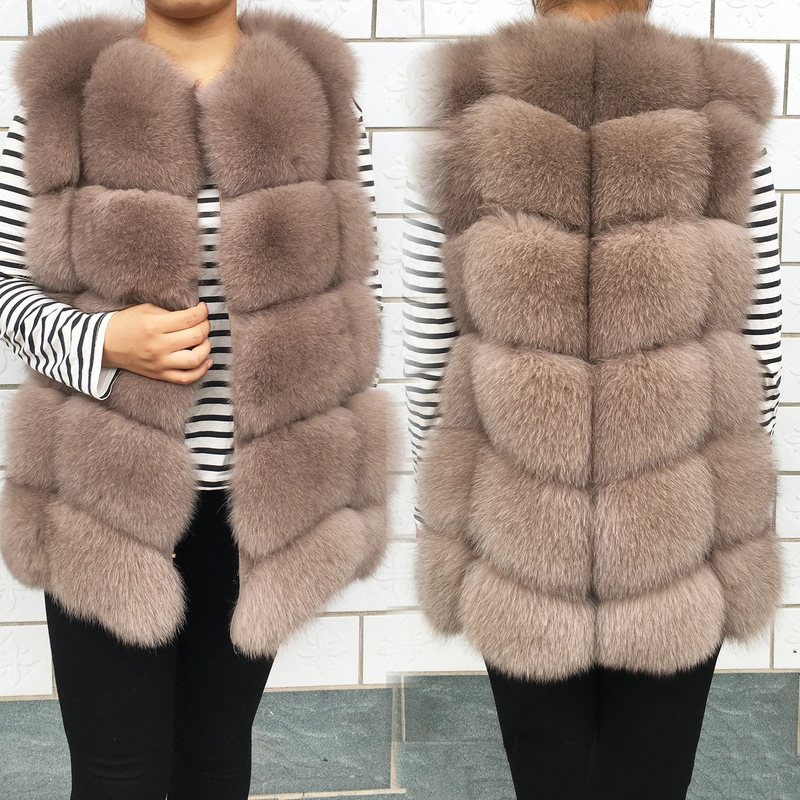 

2020 New Women's Winter Real Fur Coat High Quality Natural Fox Fur Vest Fashion Luxurious Warm Sleeveless Dark buckle jacket
