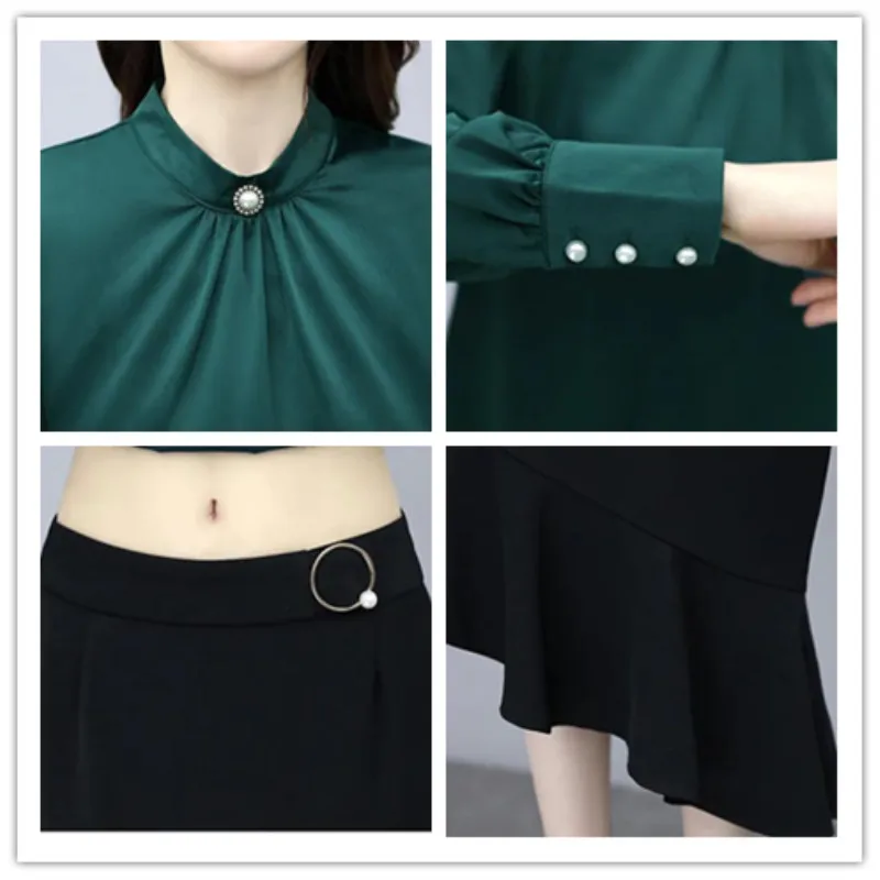 

Office lady elegant Skirt Set Ruffles asymmetrical Saia midi two piece set year-old female costume clothes for women