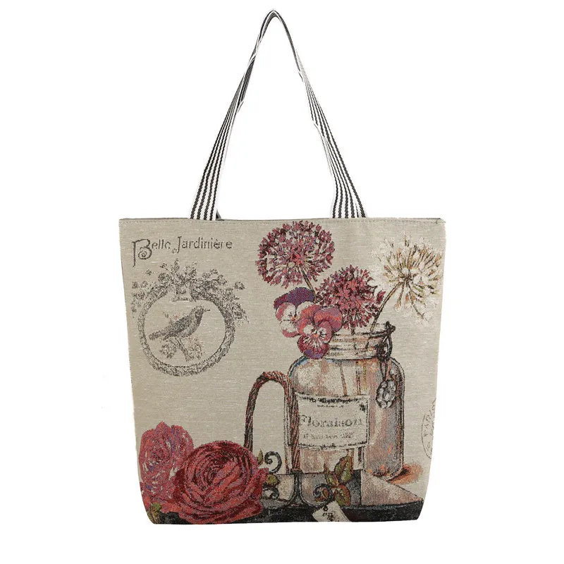 

Women's Ethnic Style Cartoon Embroidery Canvas Handbag Female Casual Tote Ladies Large Capacity Shopping Bag Shoulder Handbags