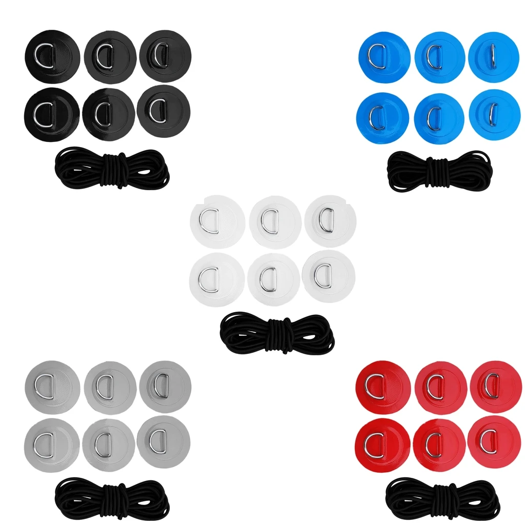 

6Pcs D-ring Pad Patch & Elastic Bungee Rope for Kayak Canoe Inflatable Surfboard