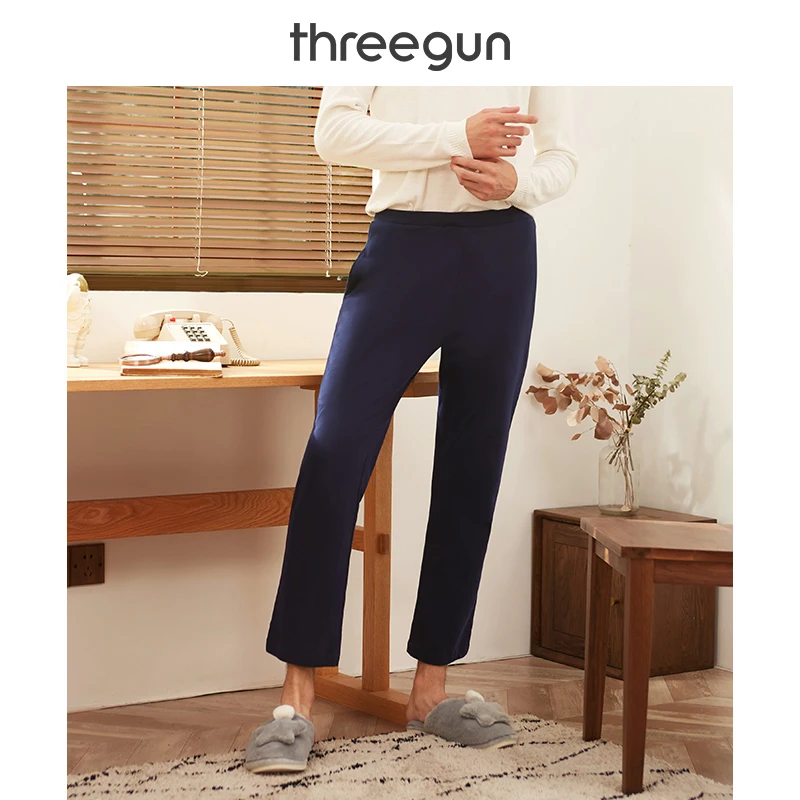 Штаны для сна THREEGUN, мужские клетчатые штаны, клетчатая Пижама, 100 хлопок, повседневные пижамы, домашняя пижама, брюки, одноцветная нижняя часть, XXXL