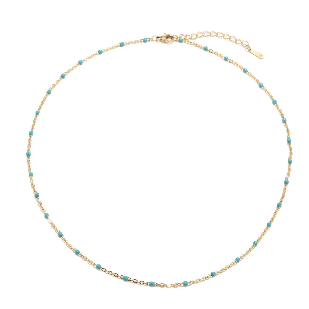Gold Blue 1 шт. Нержавеющая сталь Золото/Серебро Изысканные милые цепи крошечные Колье чокер с бусинами спутниковый шарик ювелирные изделия подарок для женщин - Окраска металла: Gold Blue