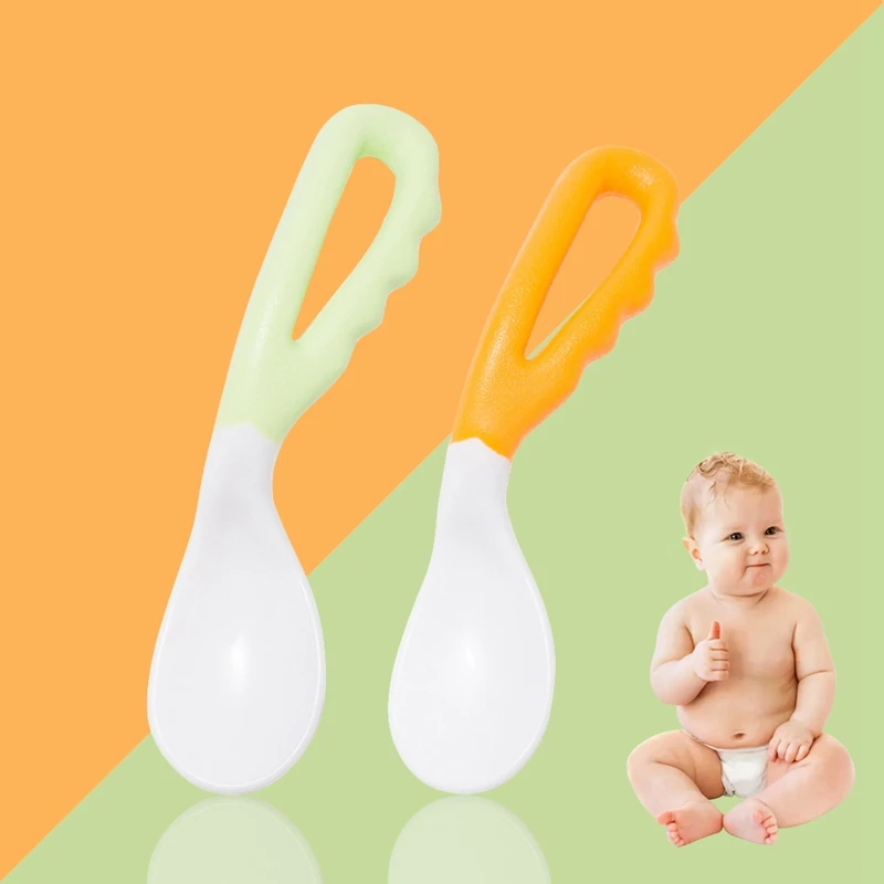 1Pc Baby Diet Studying Training Spoon Baby Food Supplement Feeding Spoon Children's Curved Handle Easy to Grasp Kids Tableware
