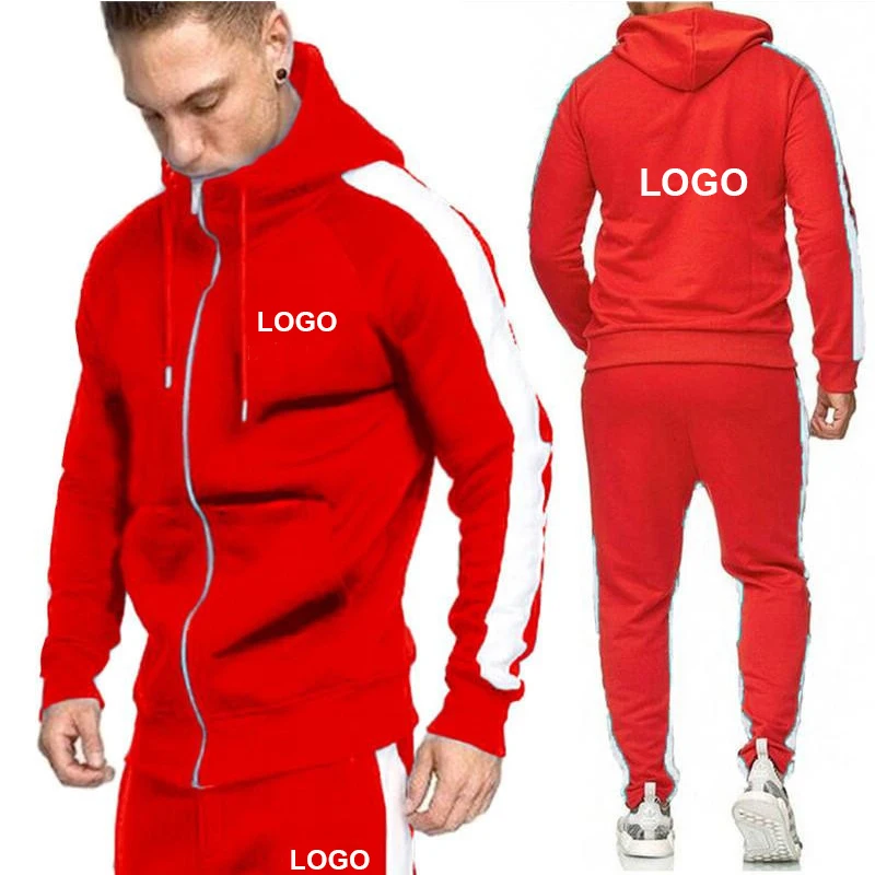 Autumn Men Tracksuit Custom Logo Hoodies+Joggers Pants 2 Piece Outfits Running Jogging Sports Wear Hooded Sweatsuit Exercise Set