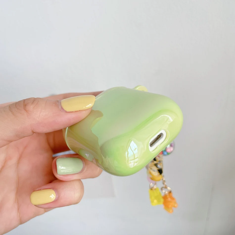 

For AirPods Case Color Plating Green Earphone Case For AirPods 2 3 AirPods Pro Protect Earphones Cover with Wishing Bottle Chain