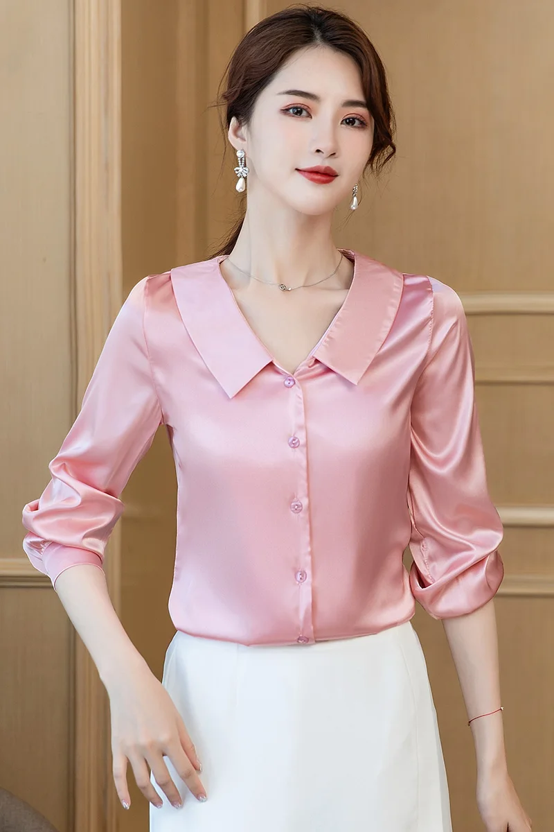 

COIGARSAM 3XL Plus Size Full Sleeve Shirt Womens tops New Spring Bow Stretch Women shirts White Pink Black 6019