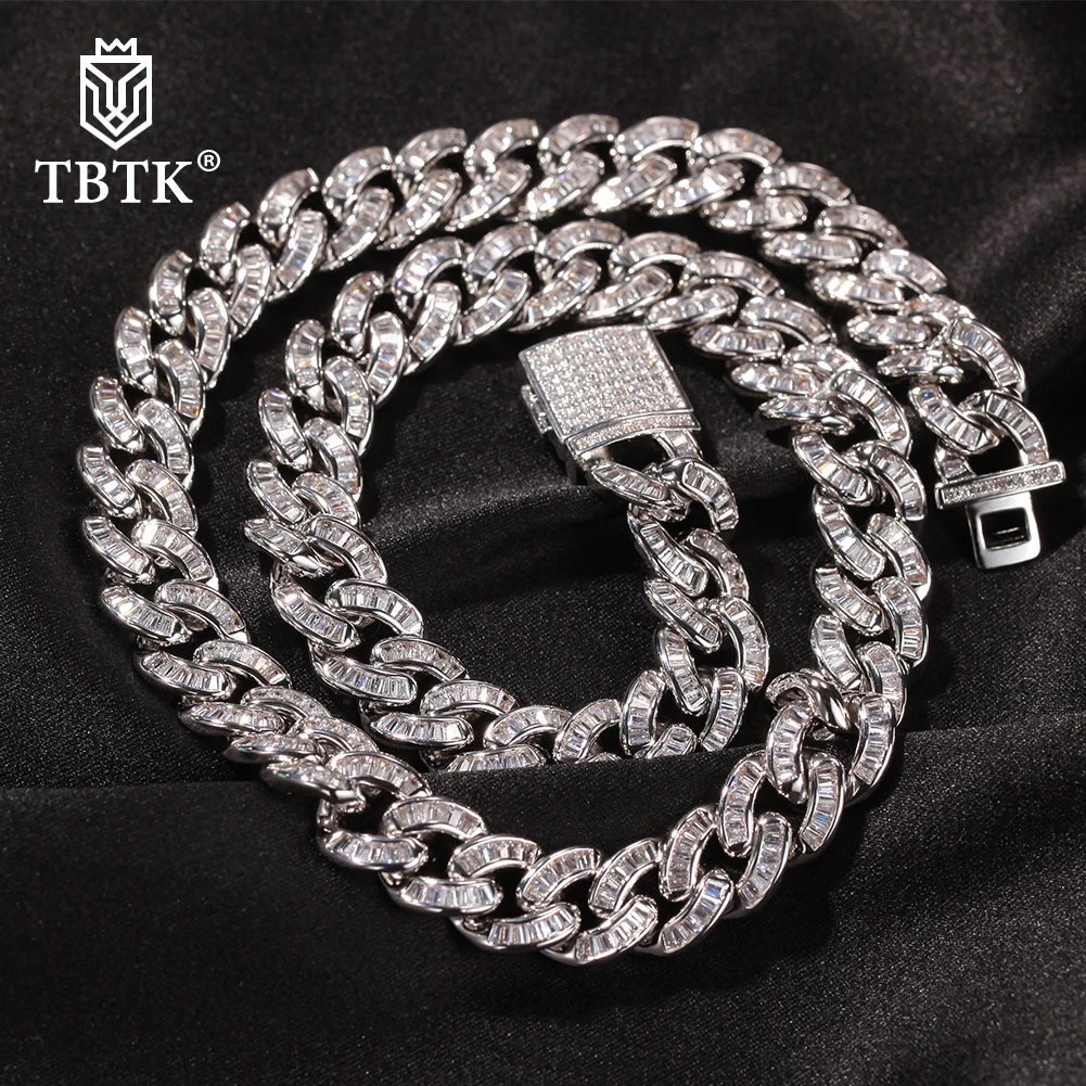 

TBTK 10.5mm Cuban Chain Necklace Miami Luxury Full Micro Paved Baguette Cubic Zirconia Necklace Fashion Hiphop Rapper Jewelry