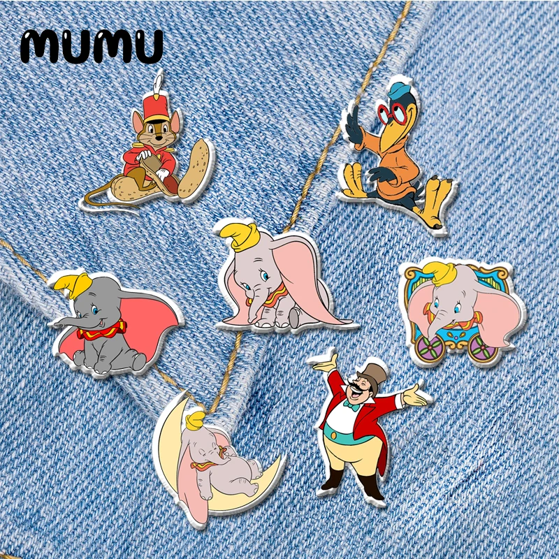 2021 New Cute Elephant Lapel Pin Little Dumbo Acrylic Brooches Handmade Epoxy Jewelry Shirt Bag Badge
