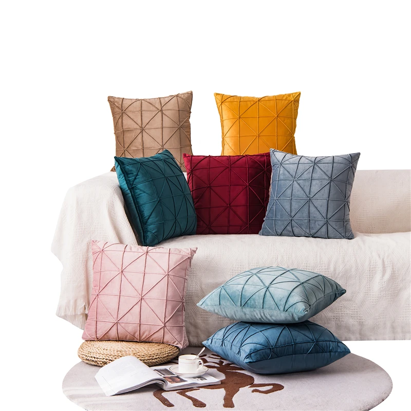 

Geometric Striped Velvet Cushion Cover Simple Throw Pillows Cases Decorative For Car Office Home Sofa Seat Chair