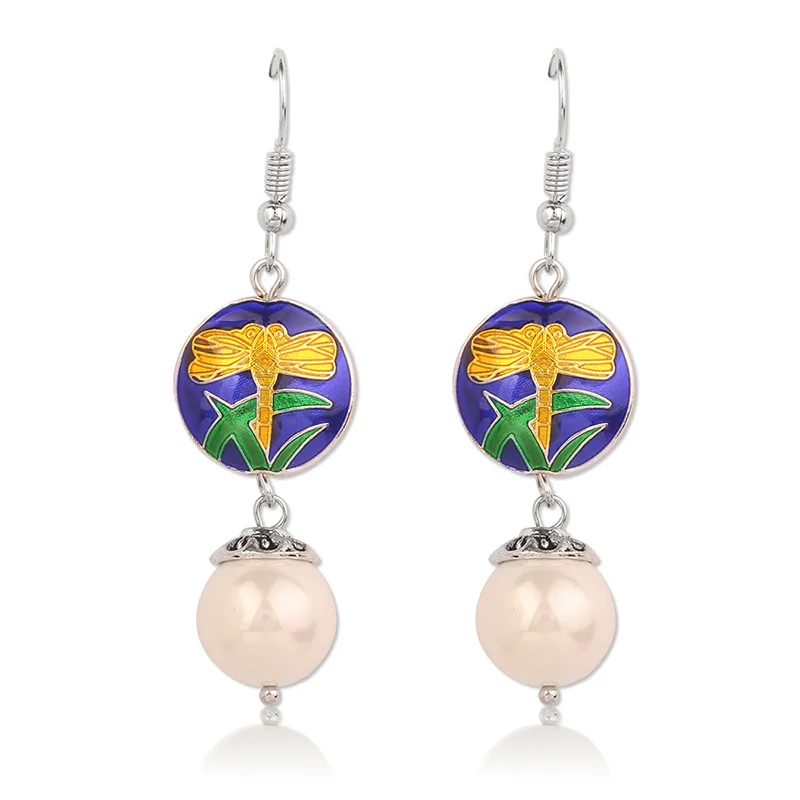 MYWINY 2019 новые жемчужные серьги Висячие этнические из перегородчатой эмали меди
