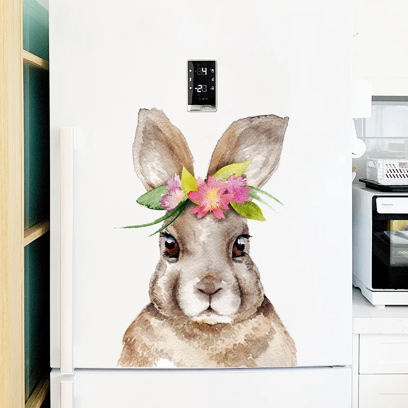 

Watercolor Garland Glasses Rabbits Wall Stickers for Children's Room Living Room Creative Animal Bunny Decals Home Decoration