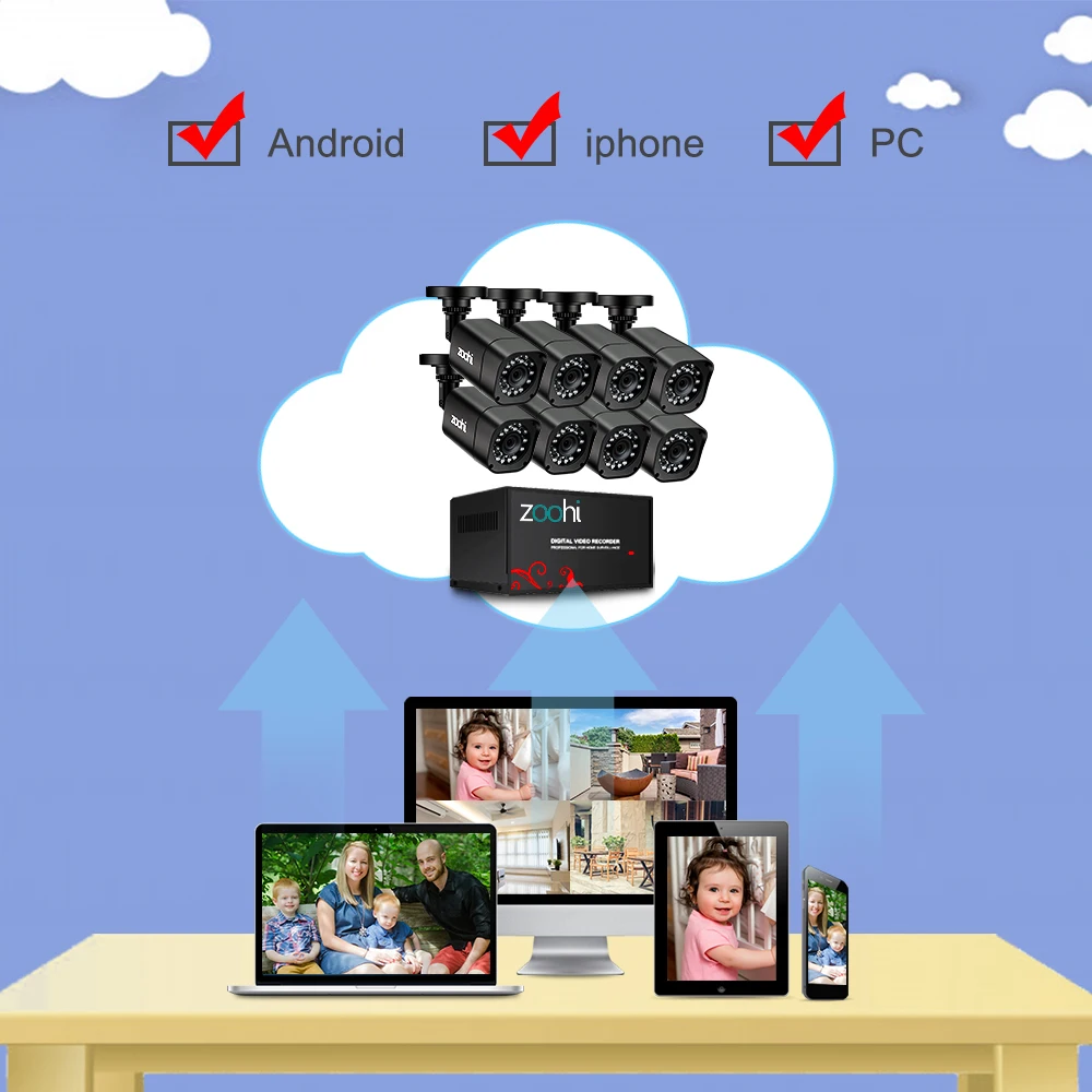 Zoohi камера безопасности DVR комплект AHD CCTV система 8CH 720P/1080P водонепроницаемая