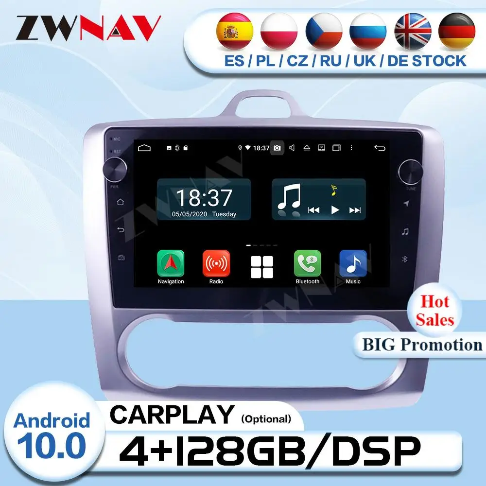 Carplay 2 Din Android 10 для Ford Focus 2004 2005 2006 2007 2008 2009 2010 2011 радио приемник аудио стерео GPS плеер