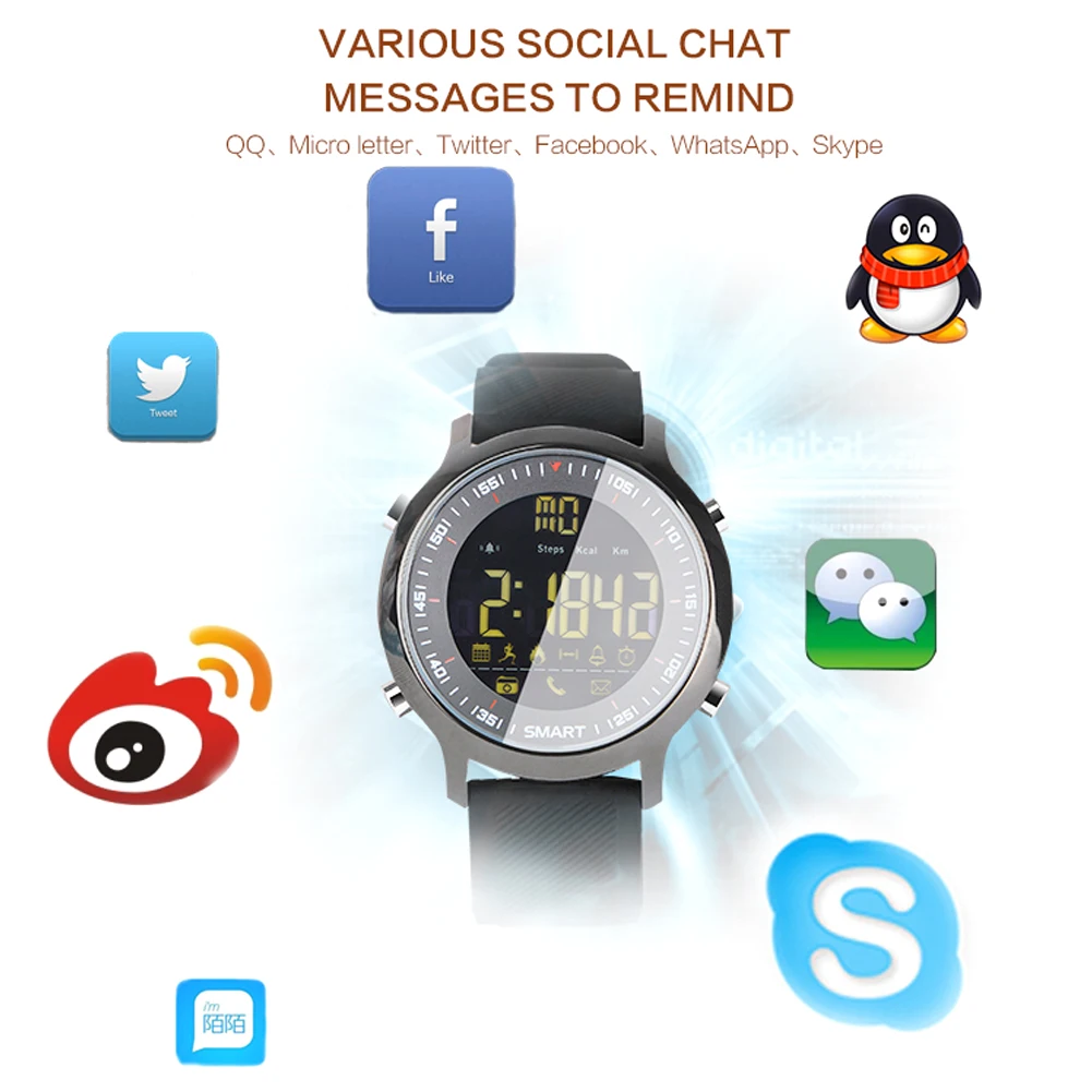 EX18 Smart Watch Bluetooth 4.0 Man IP68 Waterproof Support Call and SMS Alert Pedometer Sports Activities Tracker Smartwatch | Электроника