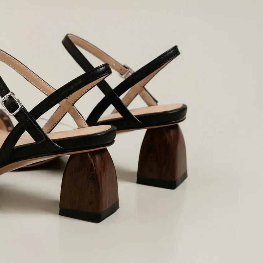 

ESVEVA 2021 Square High Heel Elegant Summer Fashion Women Shoes Patchwork Genuine Leather Pointed Toe Female Sandals Size 34-39