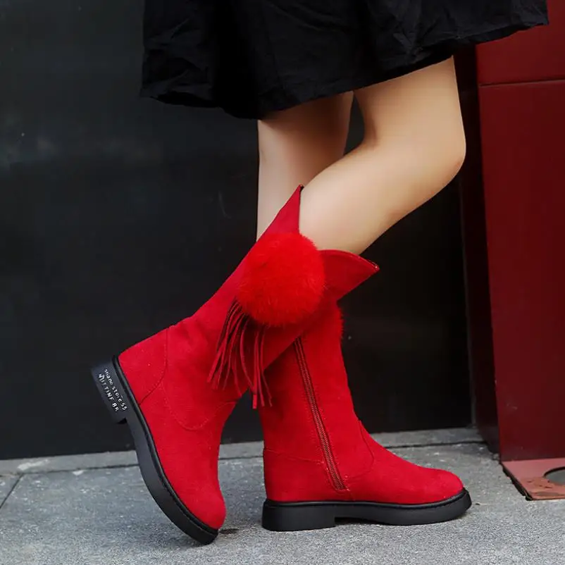 Новинка зимние детские ботинки кожаные для девочек модные замшевые с бахромой