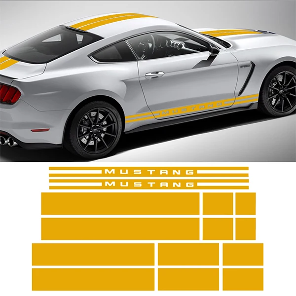 Reflective Yellow Автомобильный Стайлинг двери боковые полосы Передний Задний бампер капот крыша багажник Комплект кузова графические Наклейки на автомобиль для Ford Mustang - Название цвета: Reflective Yellow