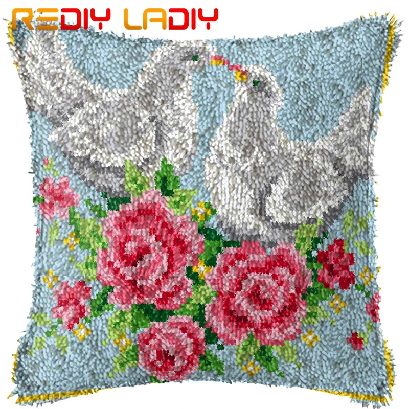 Latch Hook Kit Make Your Own Cushion Birds Flowers Pre-Printed Canvas Crochet Pillow Case Cover Arts &amp Crafts | Дом и сад