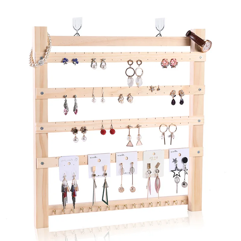 Wood Wall Hanging Storage Jewelry Hooks Jewelry Display Organizer Earring Watch Necklace Hanger Holder Stand