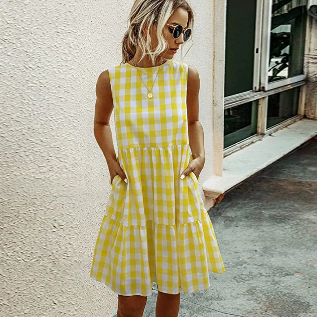 

2021 Summer Fashion Round Neck Plaid Loose Women's Dress plus size dress women clothes korean dress dress women