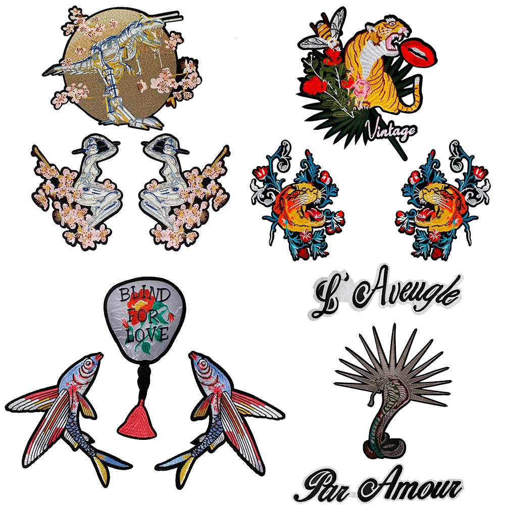 3 шт./компл. большая нашивка тигра вышитый веер рыба динозавр цветок сливы