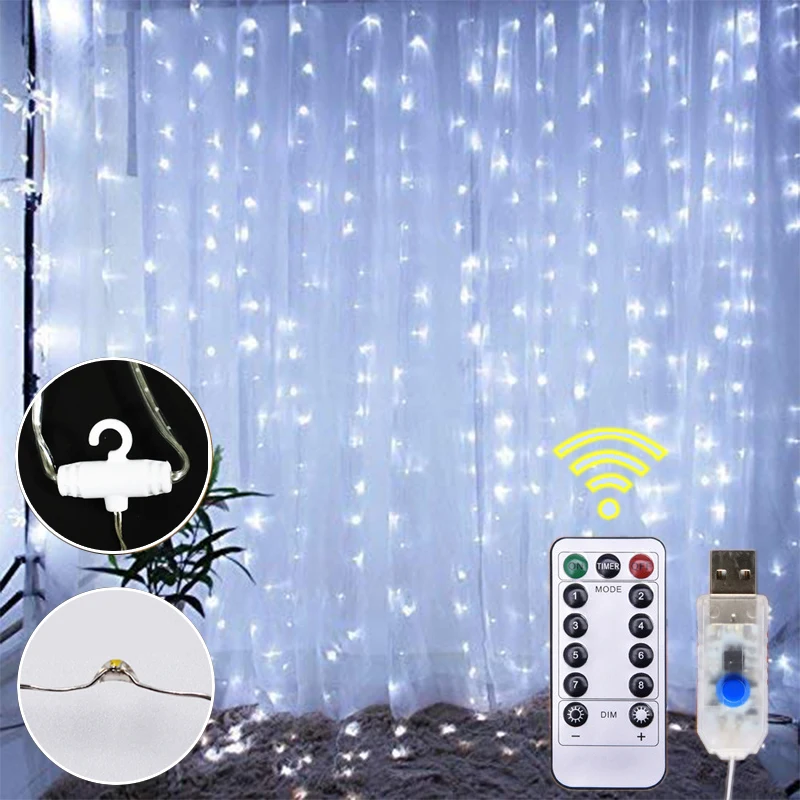 

Водонепроницаемая светодиодная гирсветильник светильник-занавеска из медной проволоки, 3 м x 2 м, 3 м x 3 м