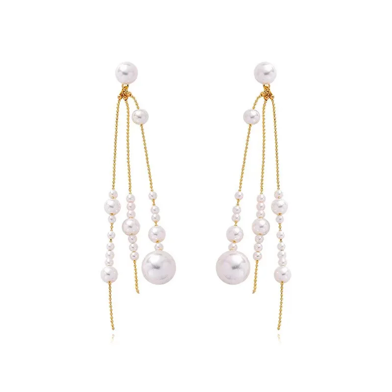 

CH-1001 s925 silver needle pearl tassel earrings Korean fashion temperament ear jewelry simple personality net red earrings