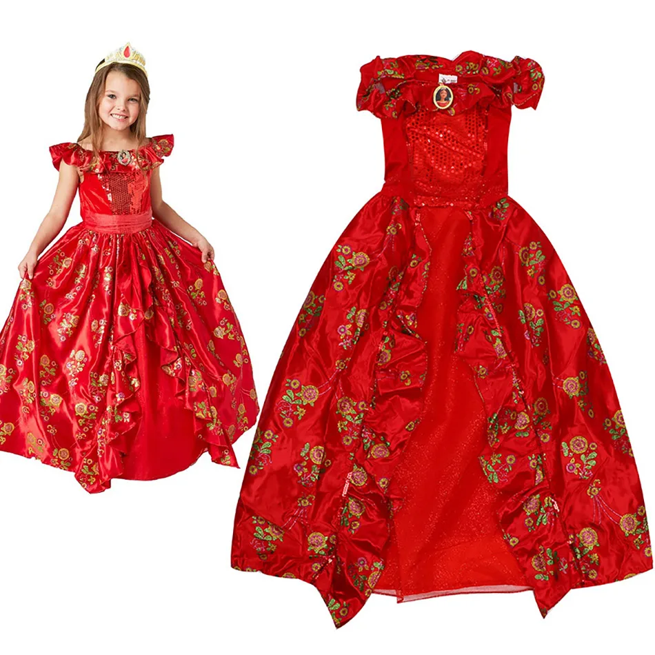 Girl Classic Princess Elena Red Cosplay Costume Kids of Avalor Dress Children Sleeveless Party Halloween Ball Gown Outfits | Детская