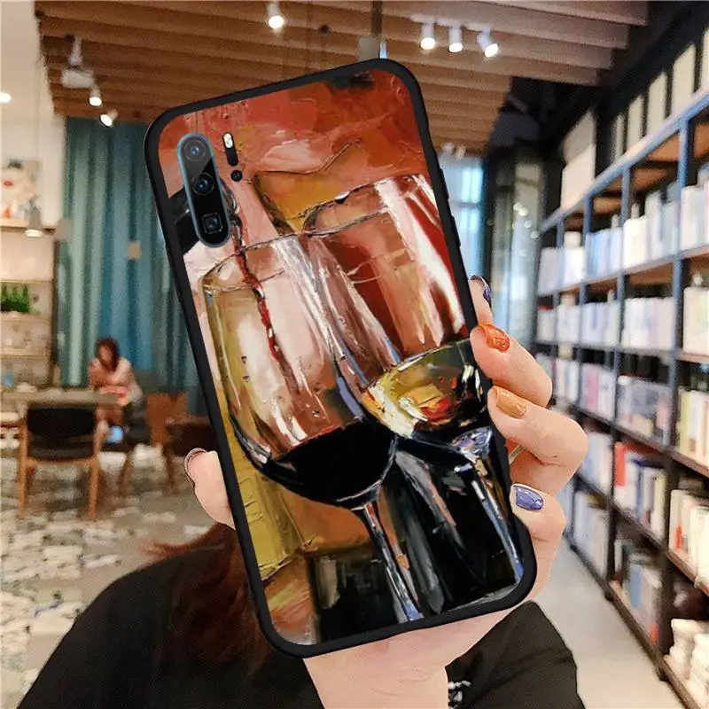 

Glass red Wine Art cup Phone Case For Huawei honor Mate P 9 10 20 30 40 Pro 10i 7 8 a x Lite nova 5t Soft Silicone Shell