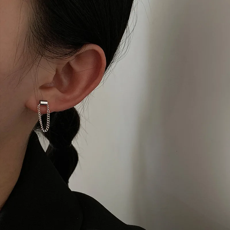 

Punk HipHop 925 Sterling Silver Tassel Piercing Stud Earrings For Girls Pendientes Jewelley eh104