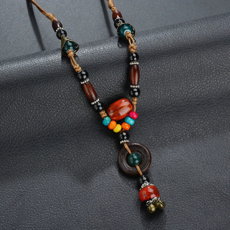 Новинка Boho этническое массивное ожерелье на цепочке для женщин Красочные керамические Длинные бусы с кисточкой ожерелье женское Bijoux