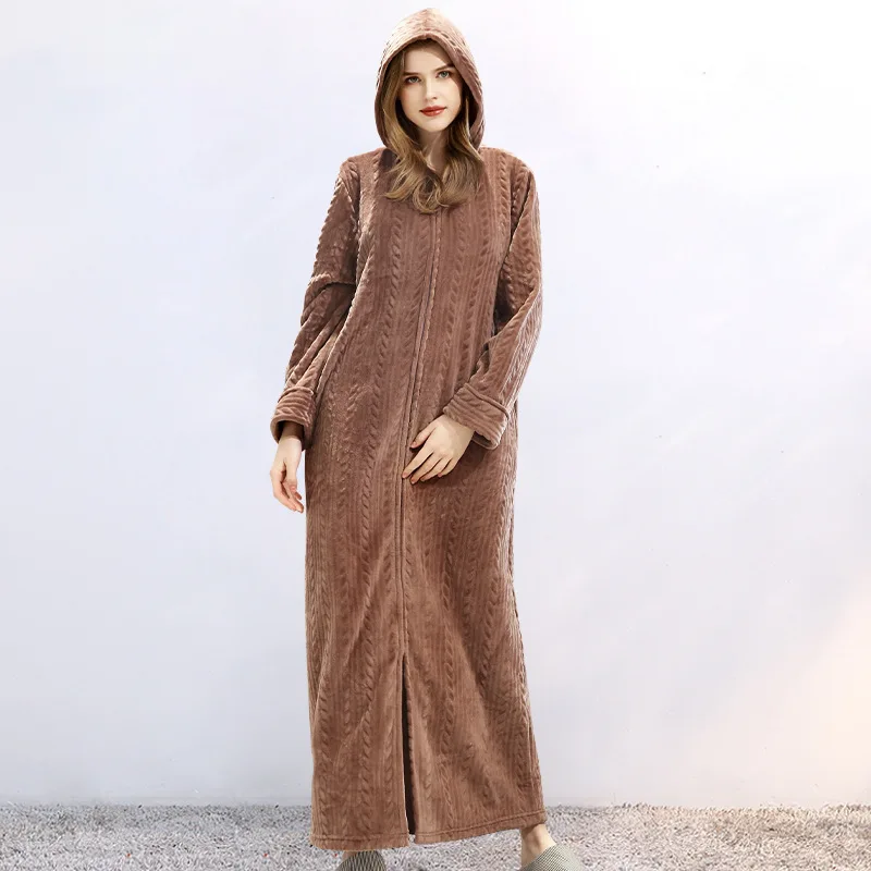 Roupão de Banho com Capuz Longo para as Mulheres Pijamas dos Homens Vestido de Vestir Flanela Velo Roupões Inverno Quente Housecoat Camisola 8 Pijamas e Moda Íntima