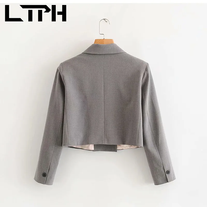 LTPH-Chaqueta corta de estilo inglés para mujer, abrigo de traje de manga larga informal, color gris, de alta calidad, a la moda, Primavera, 2021