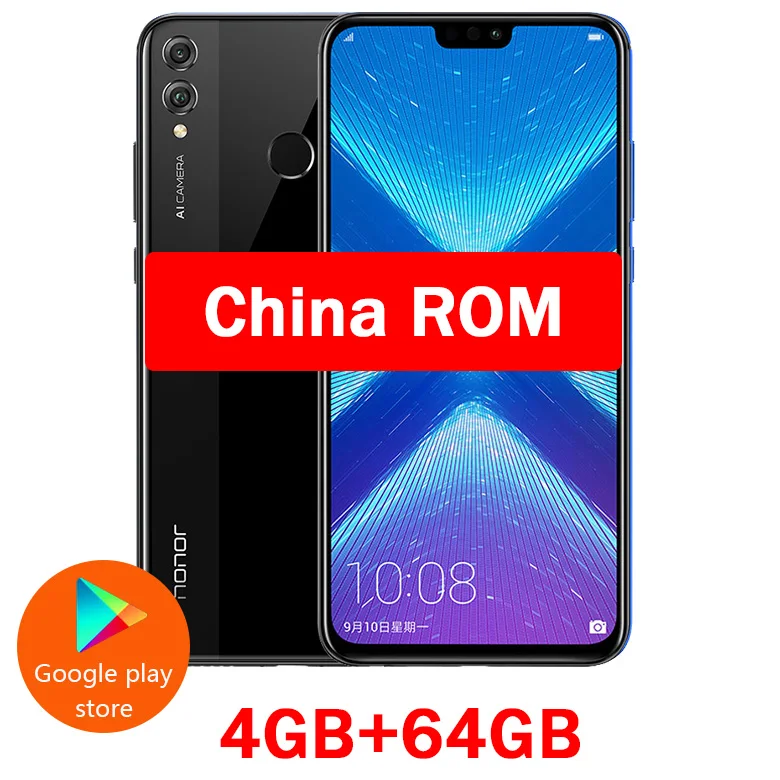 Honor 8X мобильный телефон 6,5 дюймов 1080x2340p FHD экран Kirin 710 Восьмиядерный фронтальная камера 16,0 Мп google play 3750 мАч батарея - Цвет: 4GB 64GB Black
