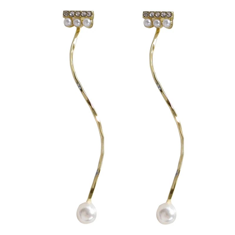 

S925 needle Treny Jewelry Dangle Earrings Pretty Design Metal Single Twist Wire Simulate Pearl Drop Earrings For Girl Women