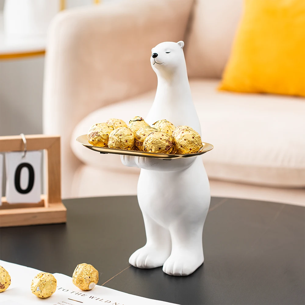 

White Resin Bear Statues For Decoration Home Decoration Accessories Modern Animal Storage Office Desk Sculpture Abstract Decor