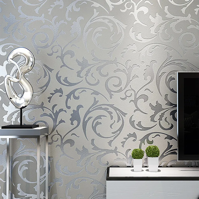 

Grey 3D Victorian Damask Embossed Wallpaper Printed Non Woven Paper Wallpaper Home Decor Living Room Bedroom Wall Papers