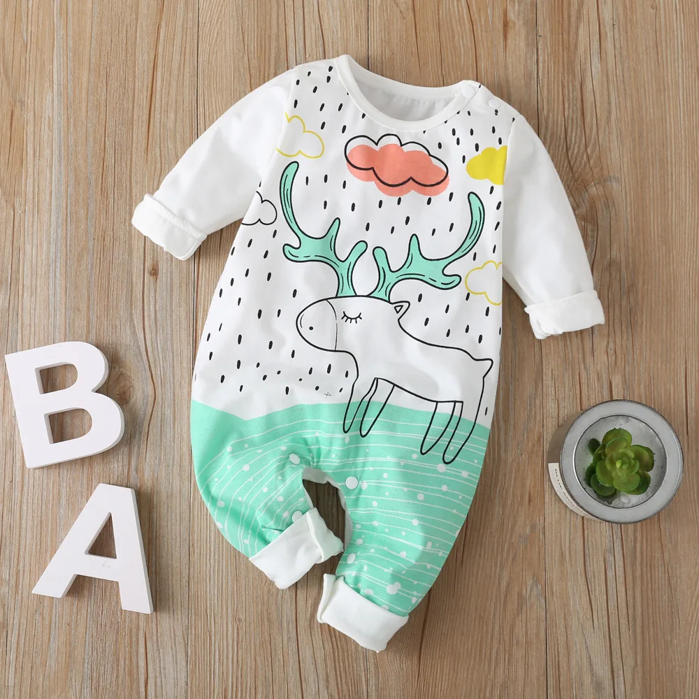 

2020 Autumn Winter Christmas Baby Boy Girl Rompers Long Sleeve Cartoon Toddler Kids Infant Cotton Jumpsuits Clothes Boys Onesies