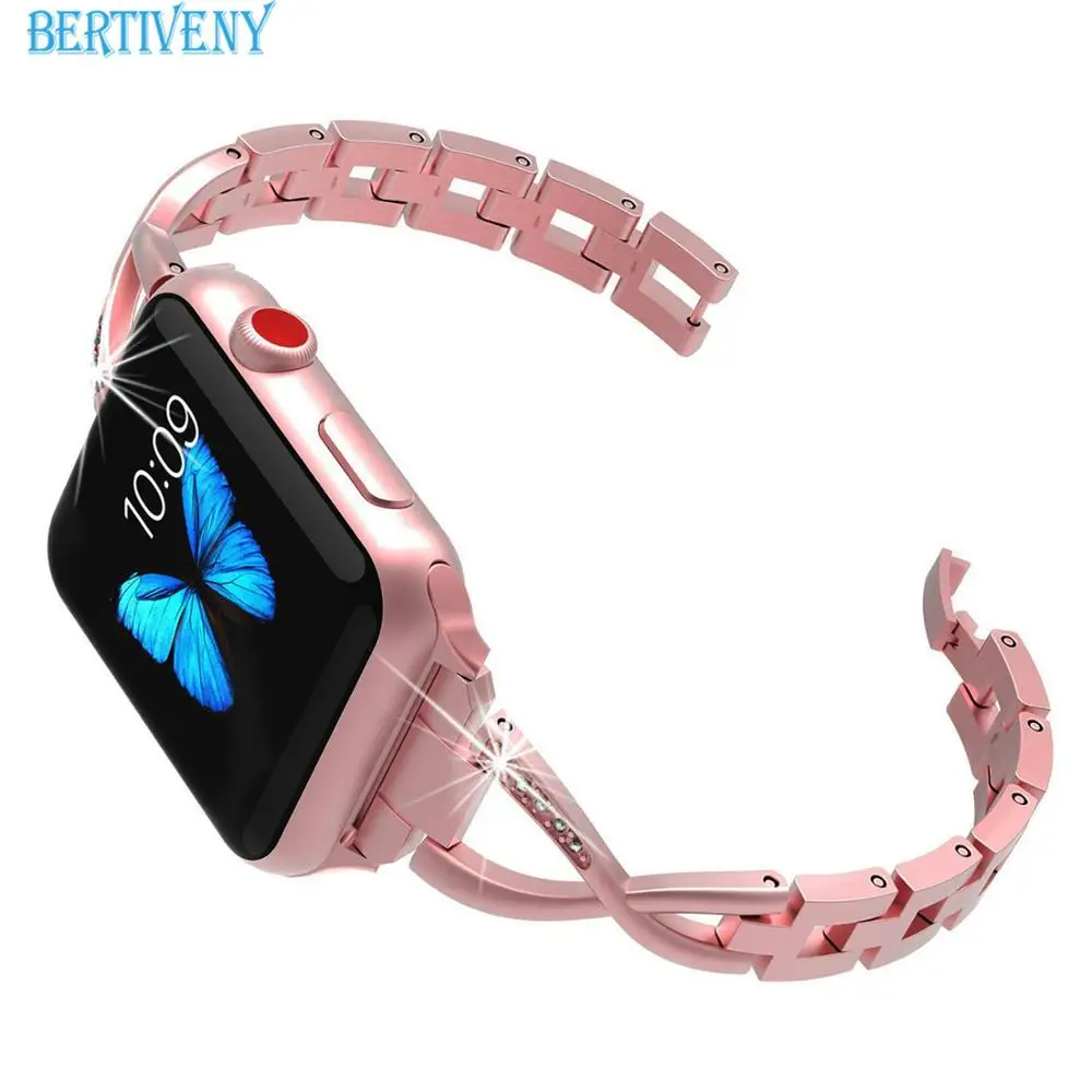 

Women Bling link bracelet Band for Apple Watch 38mm 42mm 40mm 44mm Stainless Steel Replacement Strap for Iwatch Series 4 3 2 1