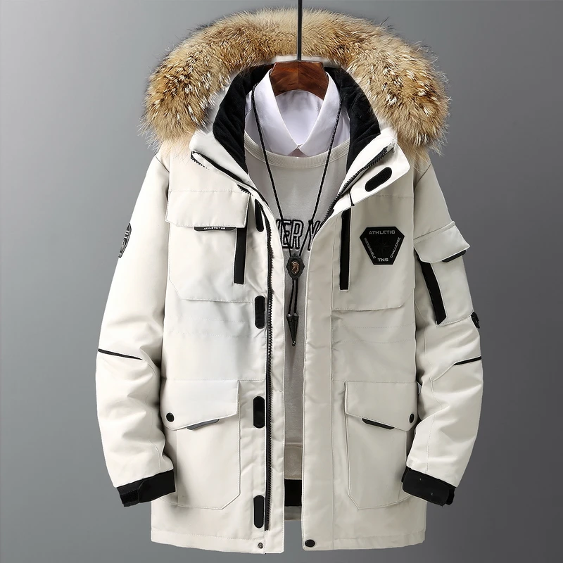 Enlarge Men's Down Jackets Big Real Fur Collar Warm Parka -30 Degrees Men Casual 90% White Duck Down Coats Winter Snow Overcoat