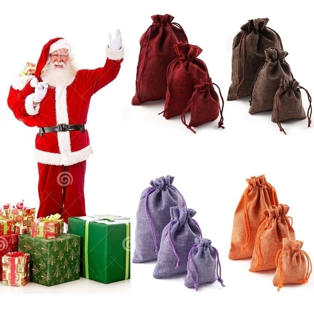 Льняной мешок Hessian Мешковина конфетный Органайзер Сумка на шнурке свадебный