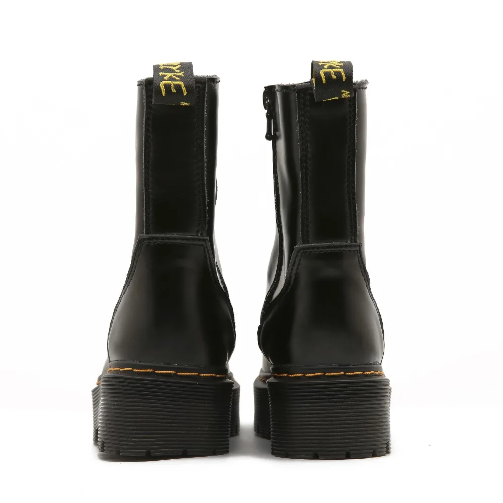 CEVABULE Women Martin Boots Genunie Leather Thick Heel Platfrom Martin Boots Boots Women Side Zipper Boots Leather Boots